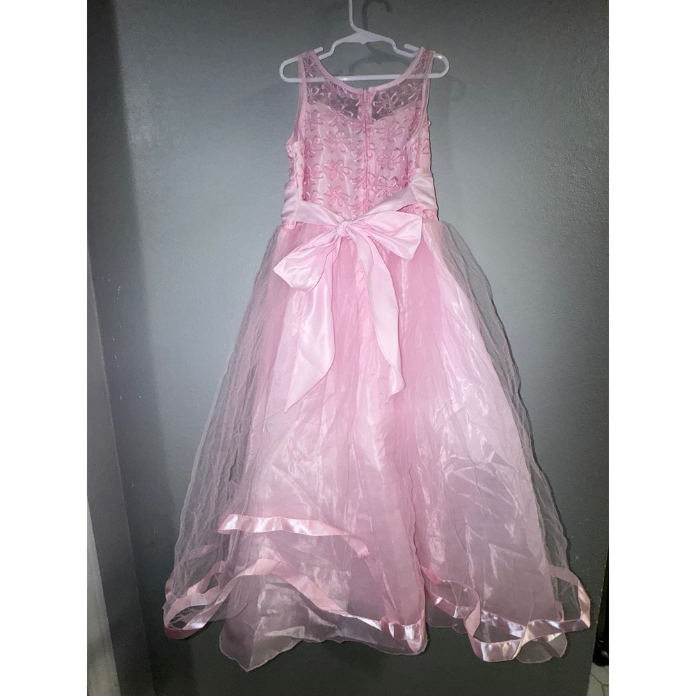 Joykids USA Pink Floral Embroidered Tulle Formal Dress Gown Size 12 Flower Girl - Picture 4 of 6